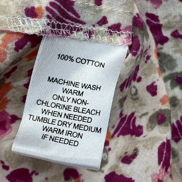 LOFT Shirt Womens Extra Small V-Neck Ruffles Floral Short Cotton Business Casual - Picture 5 of 9